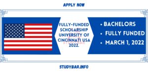 University of Cincinnati Fully-funded Scholarship 2022.