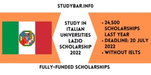 Study In Italian Universities Lazio Scholarship 2022